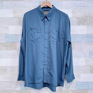 Drake Performance Fishing Shirt Blue Long Sleeve Ventilated Mesh Mens Medium
